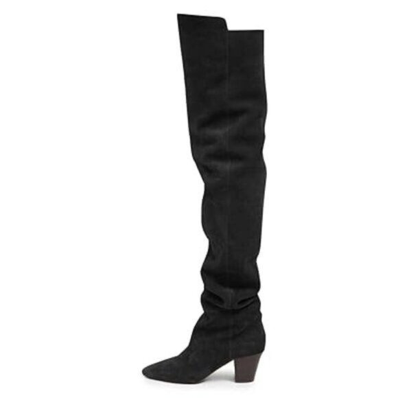 Black Women Over The Knee Boots Comfy Wrinkled Medium Chunky Heel Closed Toe - Picture 1 of 7